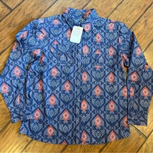 Reel Life Aztec Patterned shirt mens Large purple orange button up performance